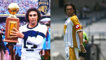Hugo Sánchez y Kikin Fonseca con la playera de Pumas