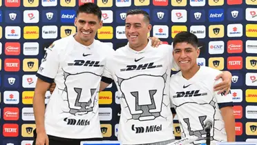 Piero Quispe, Rogelio Funes Mori y Guillermo Martínez presentación con Pumas