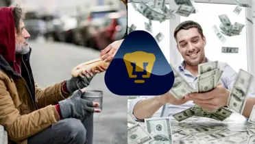 A la izquierda, persona pide comida, a la derecha, hombre cuenta dinero (Fuente: Shutter y Telemundo)