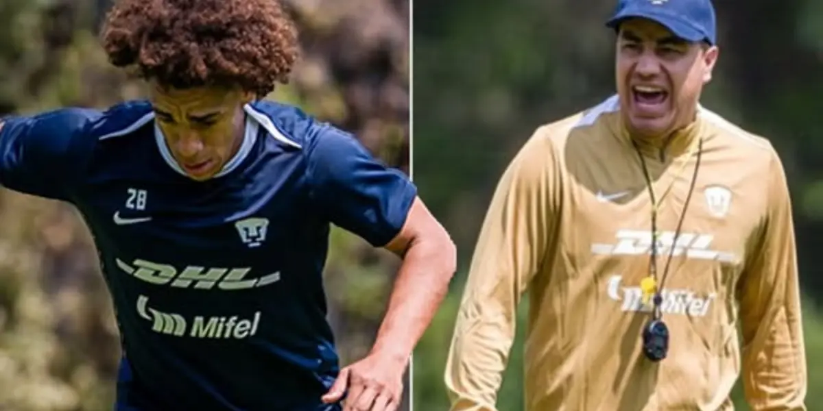 Adalberto Carrasquilla en práctica, a la derecha, Juárez en práctica (Fuente: Pumas)