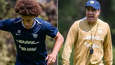 Adalberto Carrasquilla en práctica, a la derecha, Juárez en práctica (Fuente: Pumas)