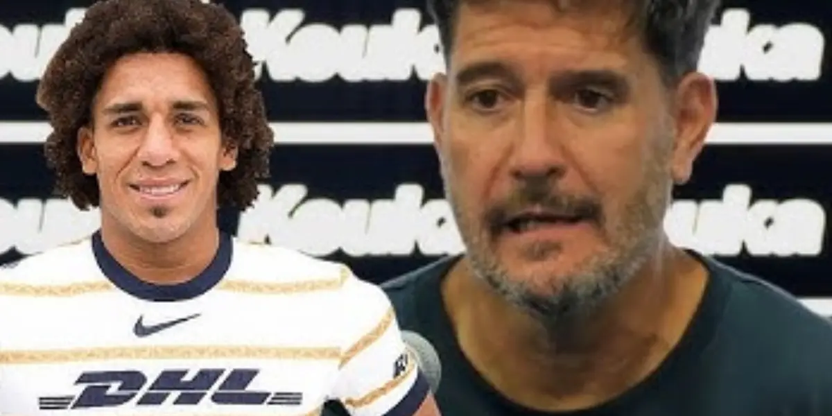 Adalberto Carrasquilla en su presentación con Pumas, a la derecha, Lema en conferencia (Fuente: Pumas y Atlas)