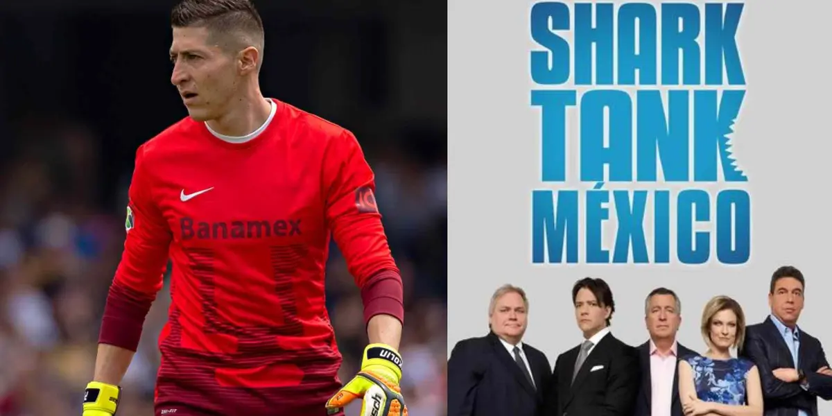 Alejandro Palacios jugando con Pumas y poster de programa Shark Tank