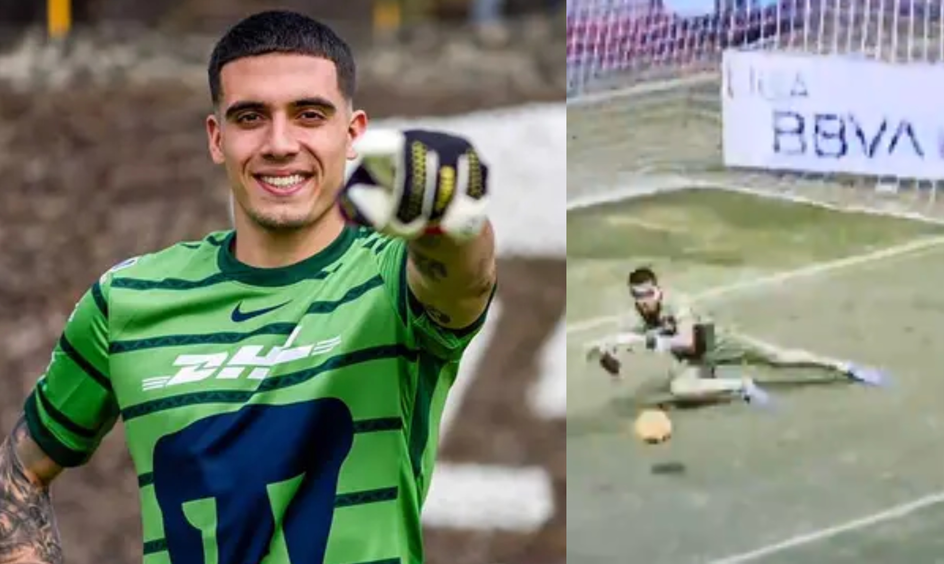 Alex Padilla presentado en Pumas, a la derecha, error en el juego ante Puebla (Fuente: Pumas y TUDN)