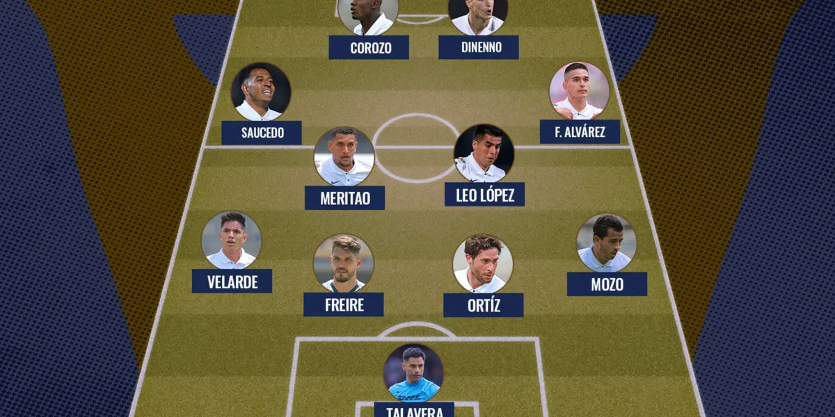 Alineación de los Pumas en un campo de juego (Fuente: TUDN)