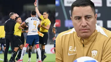 Árbitro enfrenta protesta de Guillermo Martínez, a la derecha, Juárez en conferencia de prensa (Fuente: Mexsports y Concacaf)