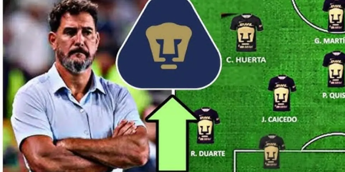 Arte de la alineación de Pumas, a la izquierda, Gustavo Lema (Fuente: Mexsports)