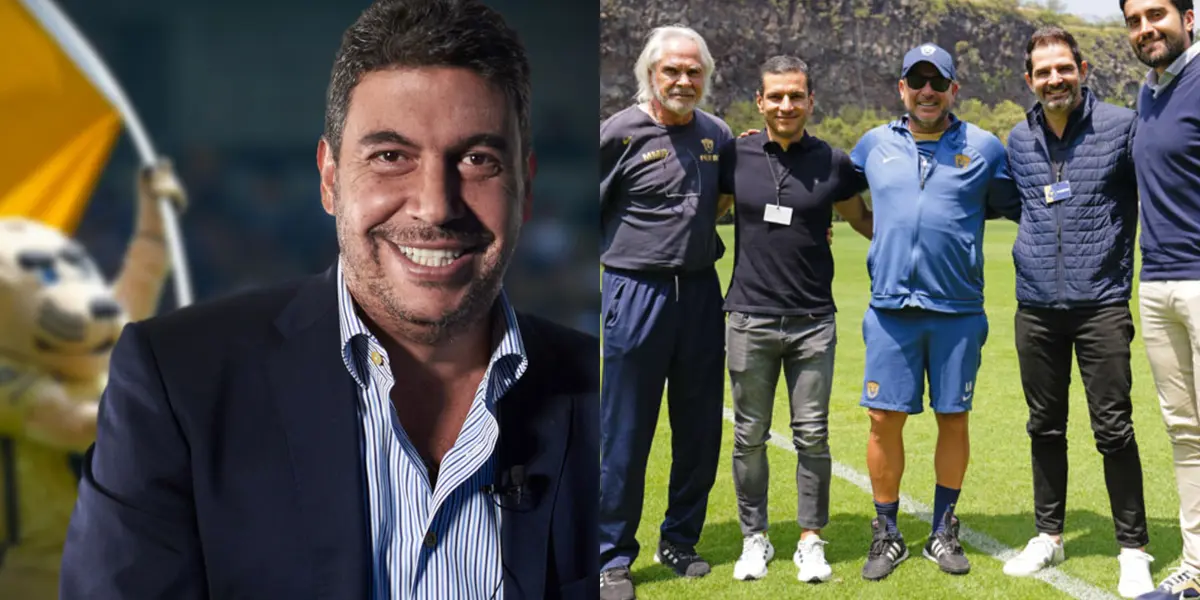 Ayub con la mascota de Pumas, a la derecha, la directiva de Pumas (Fuente: El CEO y Gaceta UNAM)