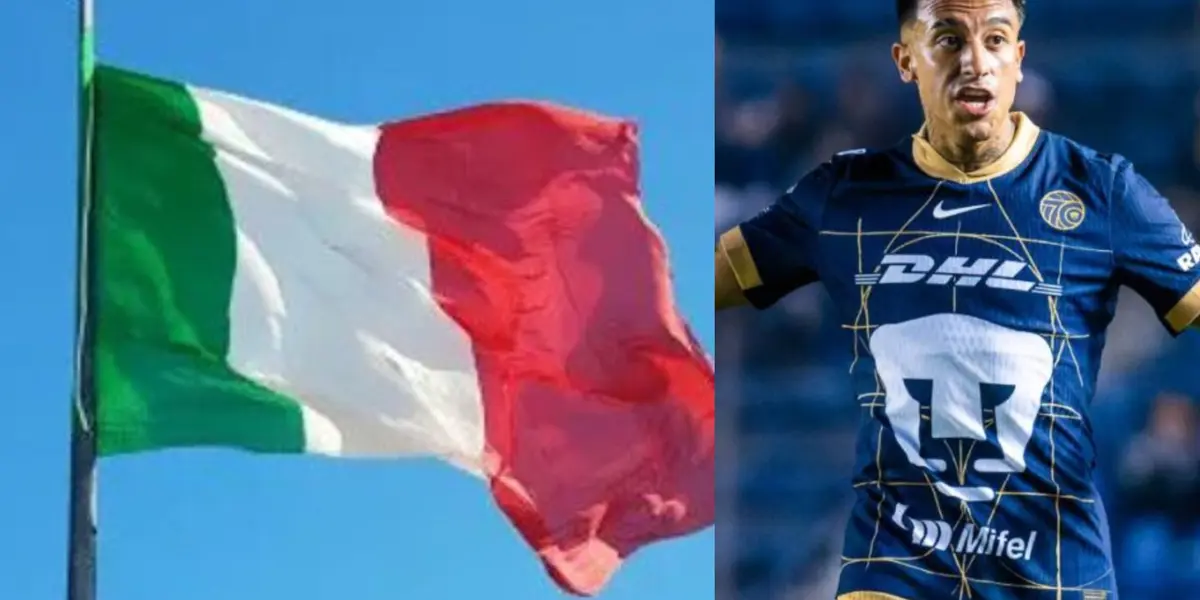 Bandera de Italia, a la derecha, jugador de Pumas (Fuente: Embajada Italia y Mexsports)