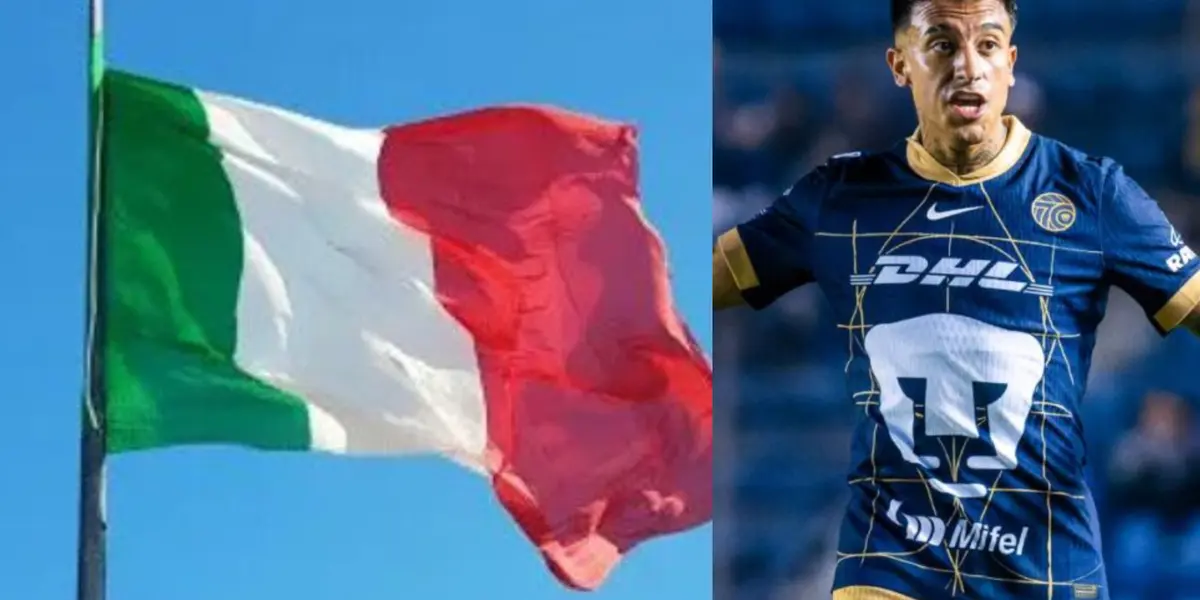 Bandera de Italia flamea, a la derecha, Robert Ergas juega con Pumas (Fuente: Embajada Italia y Mexsports)