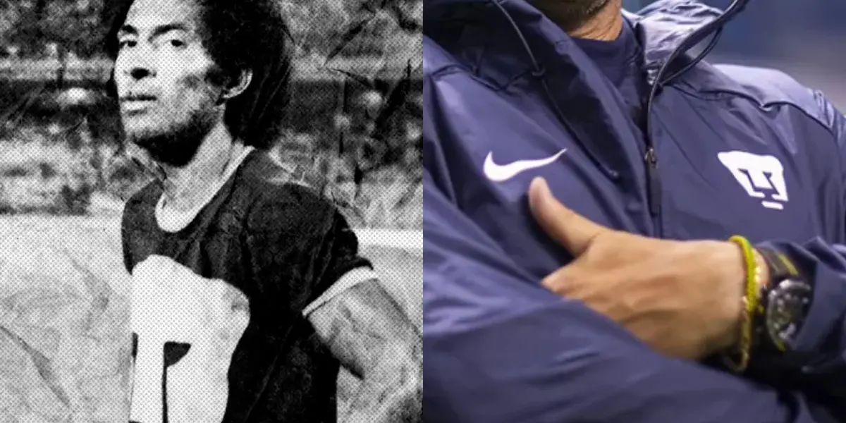 Cabinho en un juego de Pumas, a la derecha, un entrenador de Universidad (Fuente: Apuntes de Rabona y Pumas)