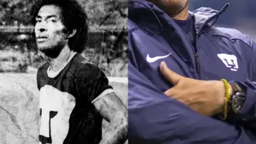 Cabinho en un juego de Pumas, a la derecha, un entrenador de Universidad (Fuente: Apuntes de Rabona y Pumas)