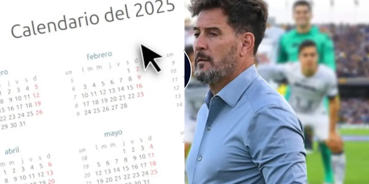 Calenario de 2025, a la derecha, Gustavo Lema dirige juego de Pumas (Fuente: Calendarios y Mexspots)