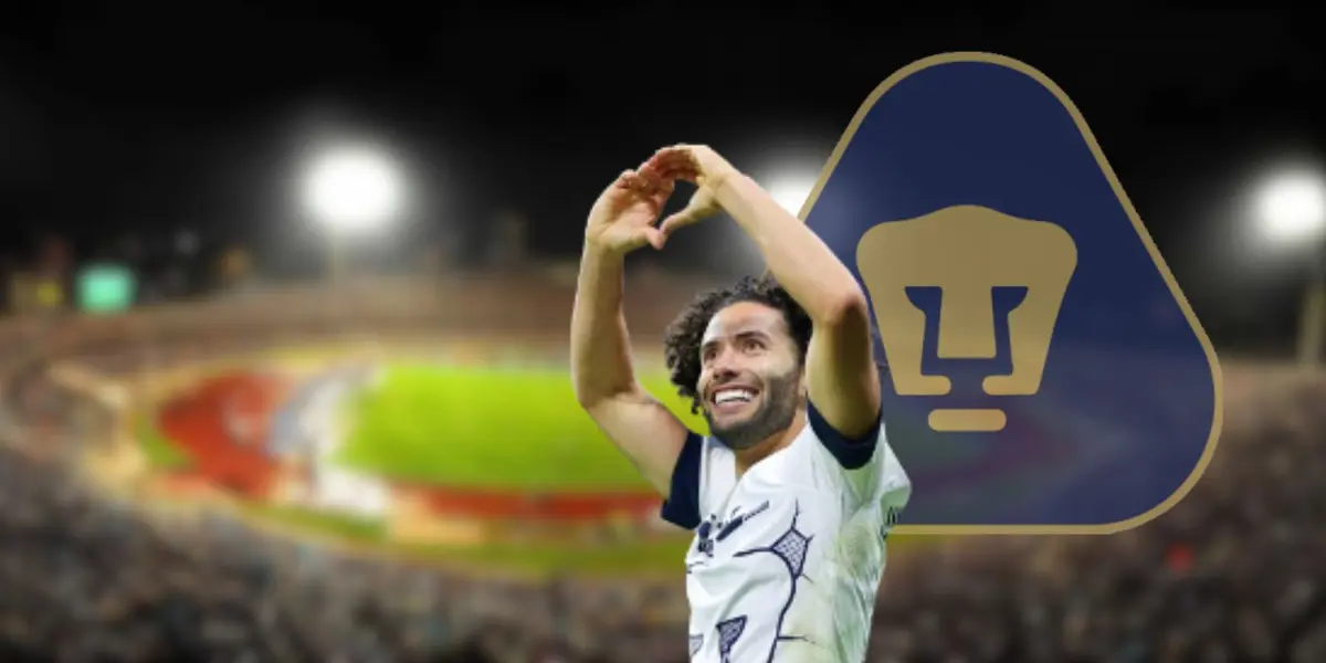 César Huerta celebrando un gol en el Estadio Olímpico Universitario