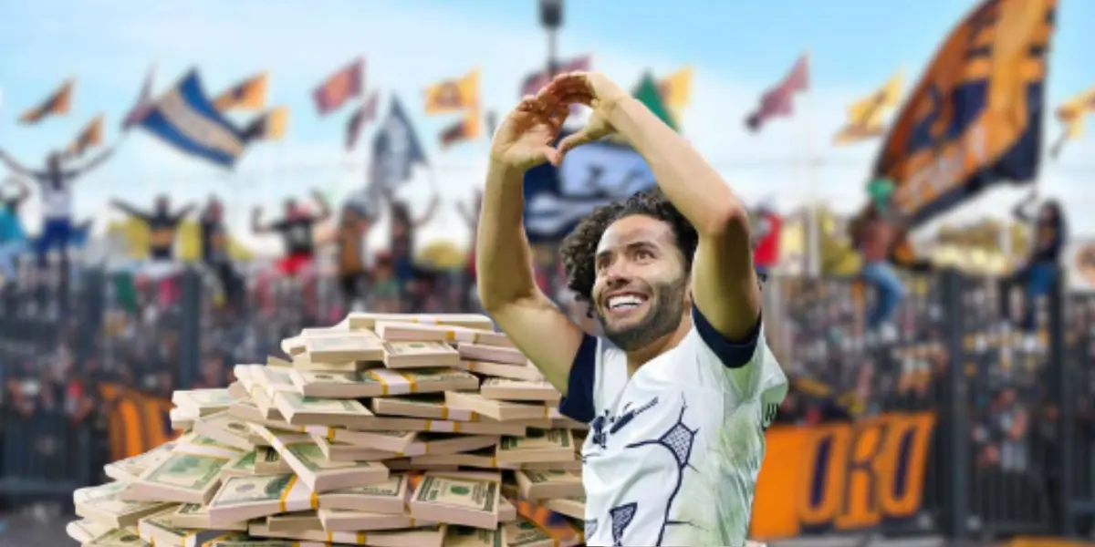 César Huerta celebrando una anotación con el equipo de Pumas