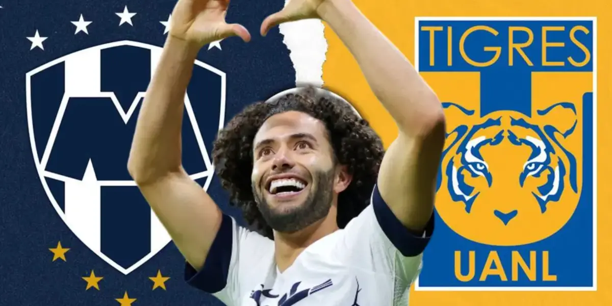 César Huerta con escudo de Pumas y Tigres