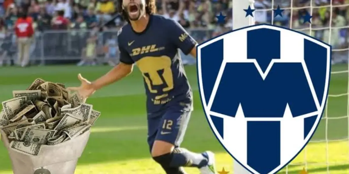 César Huerta con Pumas, dólares y sello de Rayados
