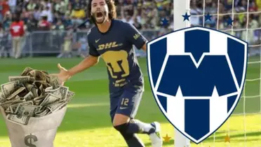 César Huerta con Pumas, dólares y sello de Rayados