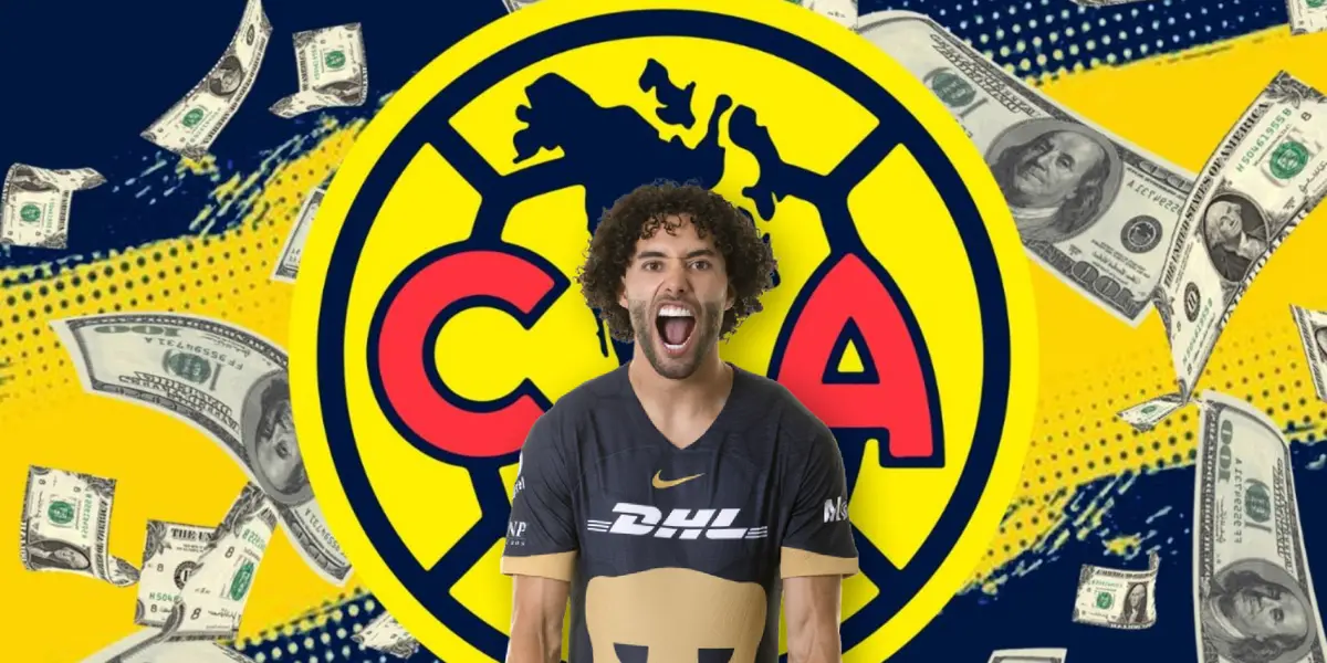 César Huerta con Pumas y escudo del América