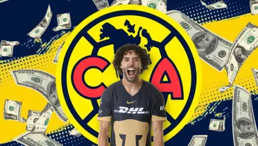 César Huerta con Pumas y escudo del América