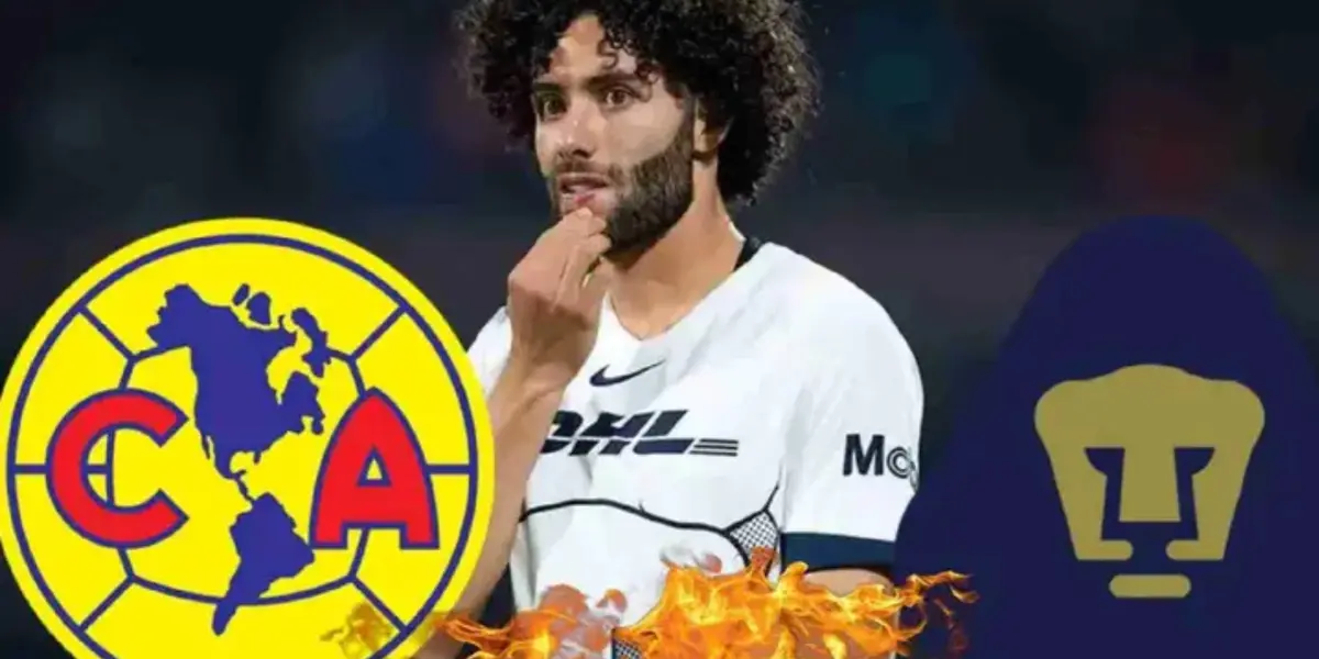 César Huerta con Pumas y escudo del América