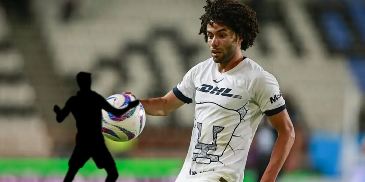 César Huerta con Pumas y silueta de Ignacio Pussetto