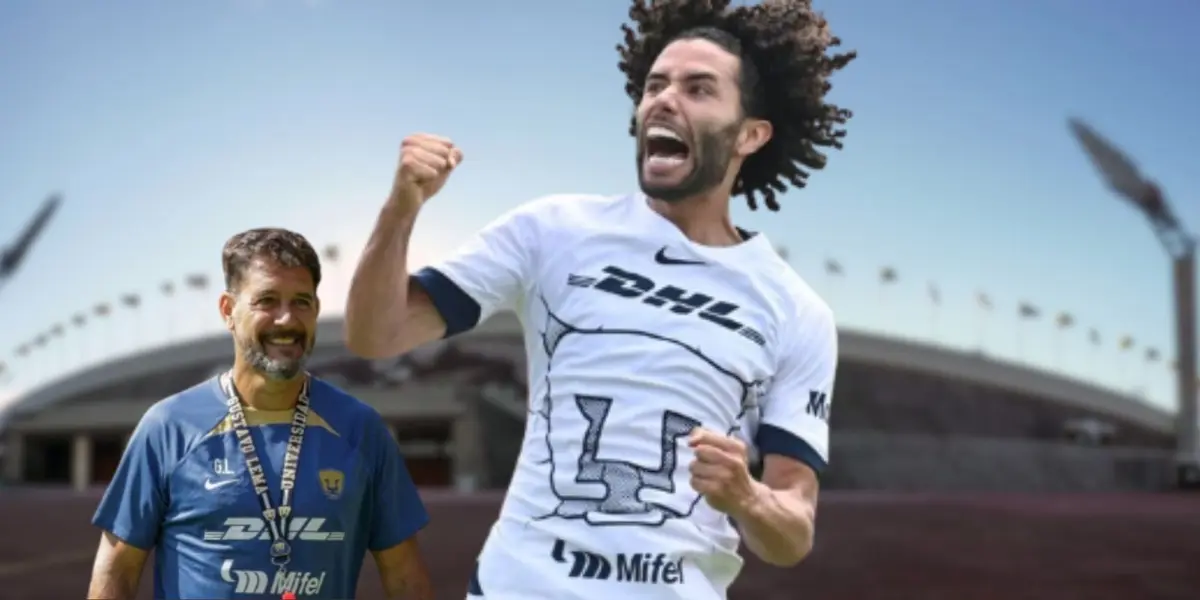 César Huerta durante un partido de la Liga MX con la camiseta de Pumas