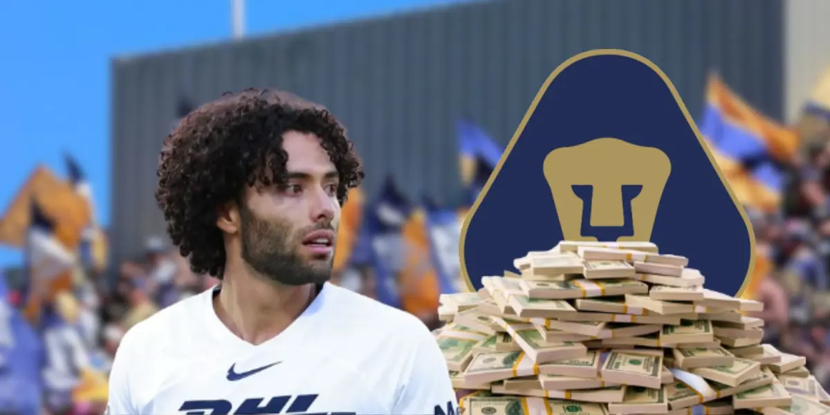 César Huerta durante un partido de Liga MX con la playera de Pumas