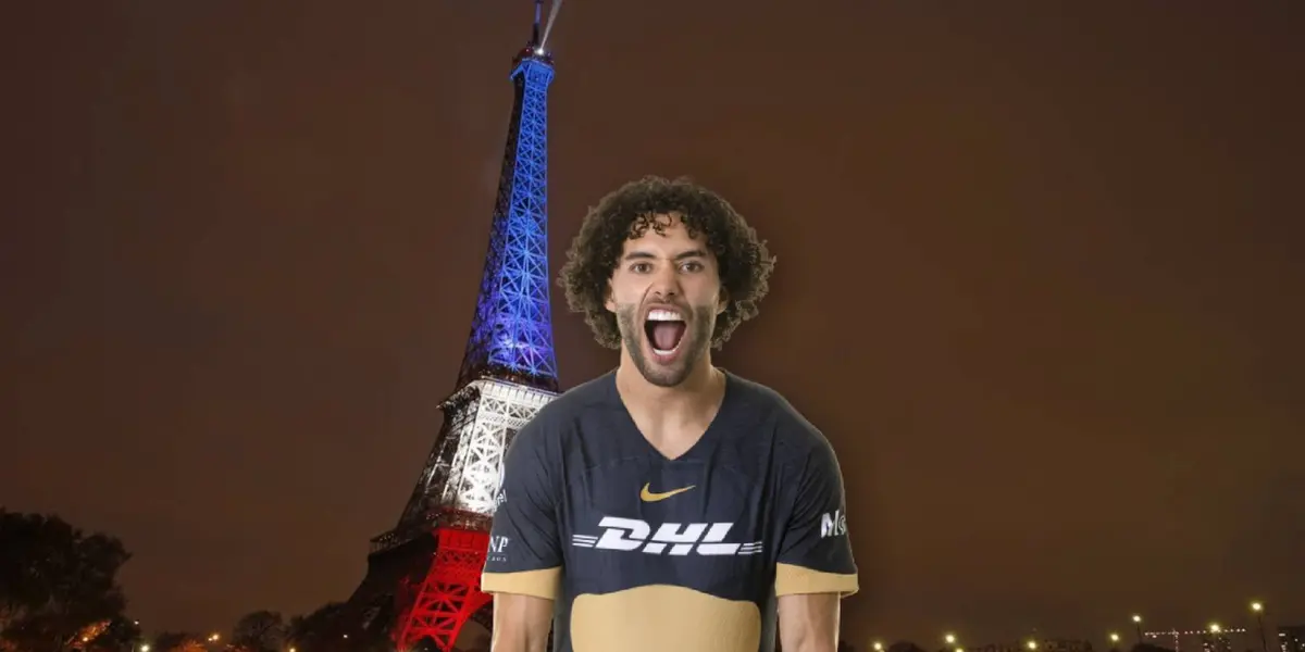 César Huerta jugando con Pumas y torre Eiffel