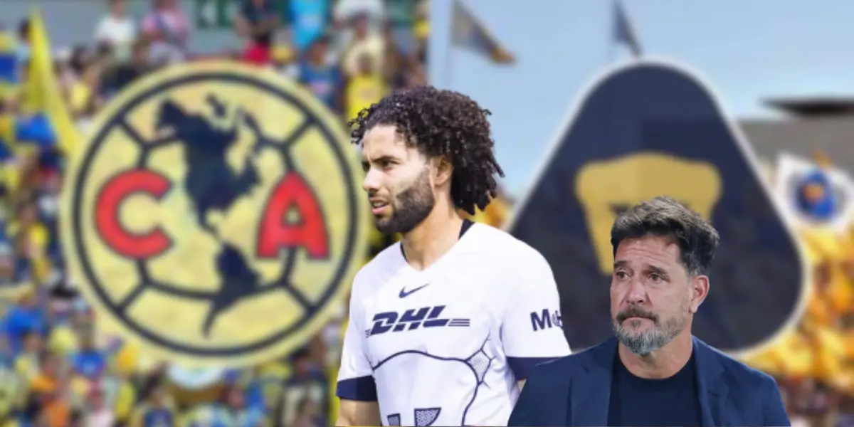 César Huerta portando la camiseta de Pumas durante un juego de Liga MX