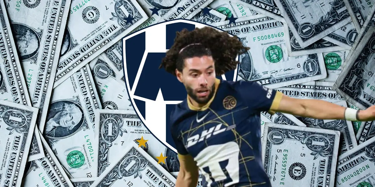 Chino Huerta con Pumas y escudo de Rayados/FOTO: X