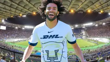 Chino Huerta festejando con Pumas