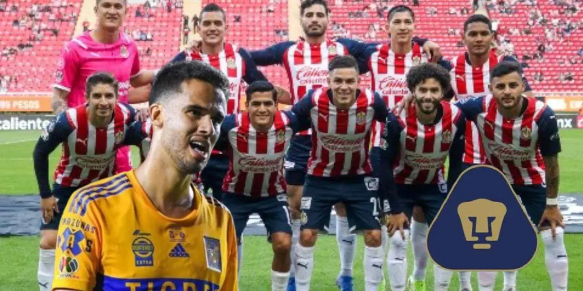 Chivas foto oficial, Diego Reyes y escudo de Pumas