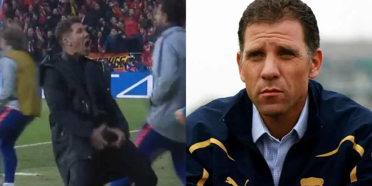 Cholo Simeone festeja gol, a la derecha, García Aspe mira juego (Fuente: TUDN y Pumas)