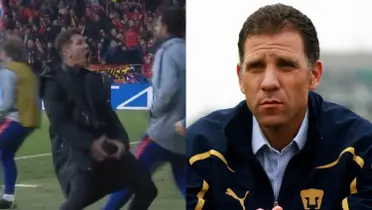 Cholo Simeone festeja gol, a la derecha, García Aspe mira juego (Fuente: TUDN y Pumas)