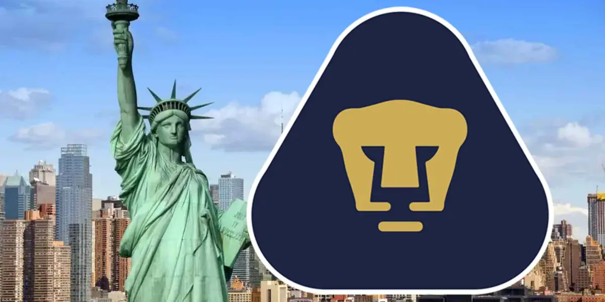 Ciudad de Nueva York, estatua de la libertad con escudo de Pumas