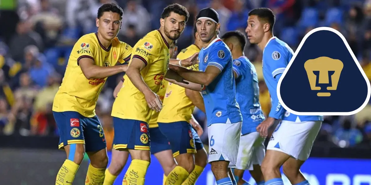 Cruz Azul vs América y escudo de Pumas/FOTO: Tv Azteca