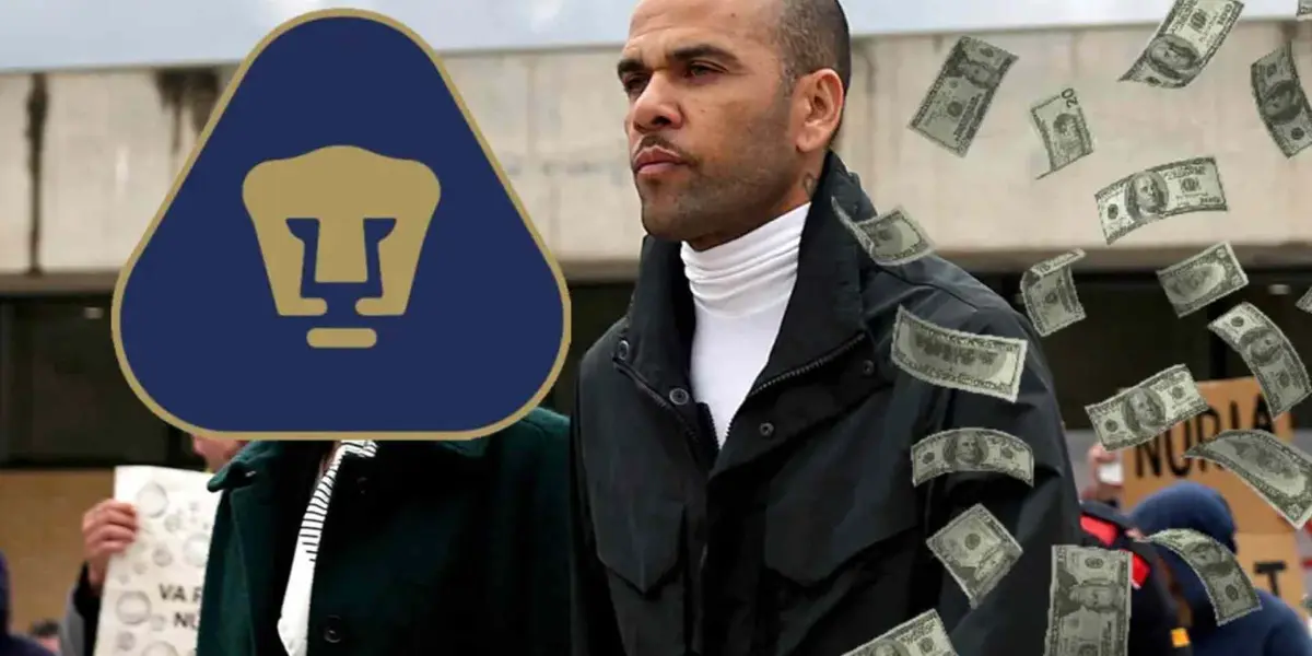 Dani Alves saliendo de la cárcel, escudo de Pumas y dólares