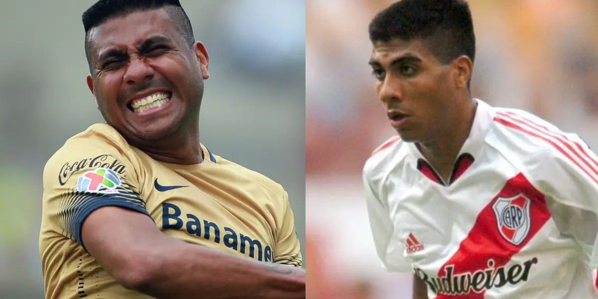 Daniel Ludueña festeja gol con Pumas, a la derecha, se estrena con River (Fuente: Mexsports y T Y C)