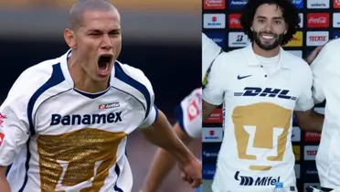 Darío Verón festeja gol ante combinado d de Puebla, a la derecha,, Huerta presentado (Fuente: Mexsports y Pumas)