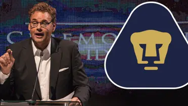 David Faitelson en el salón de la fama, escudo de Pumas