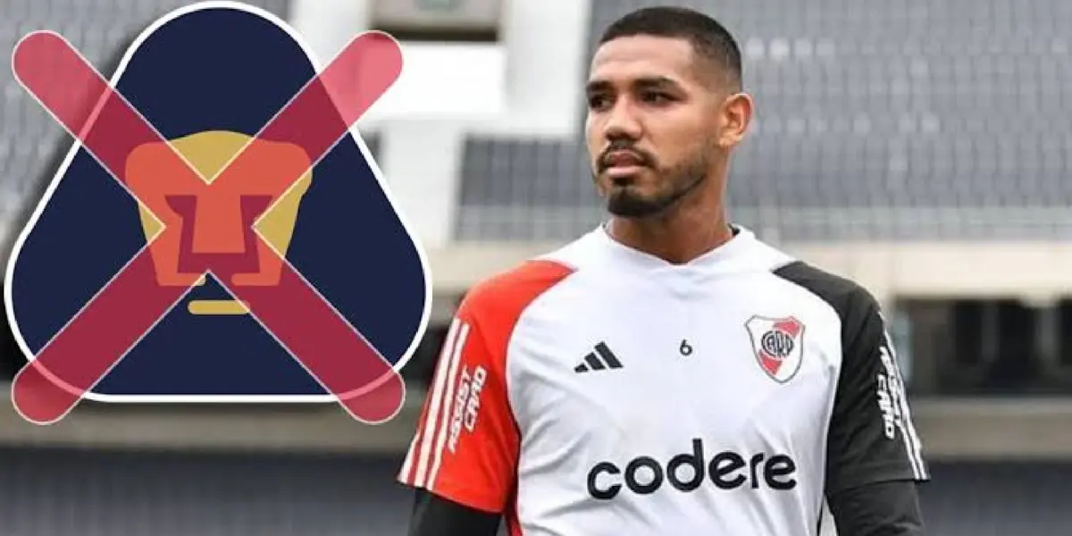 David Martínez con River Plate y escudo de Pumas