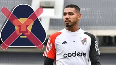 David Martínez con River Plate y escudo de Pumas