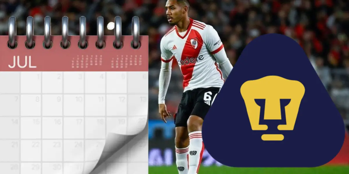 David Martínez de River Plate y escudo de Pumas con calendario