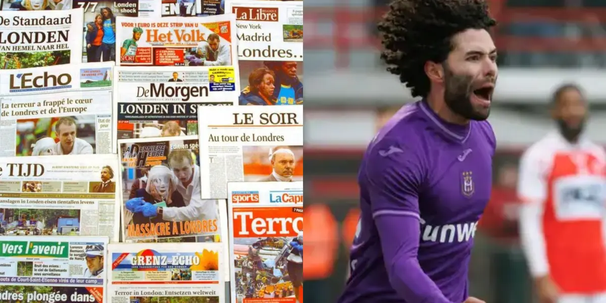 Diarios de Bélgica a la izquierda y el festejo de César Huerta a la derecha (Fuente: Getty)