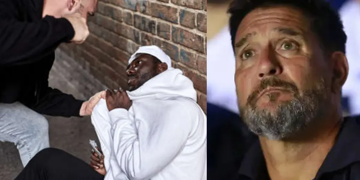 Dos hombres se sujetan contra una pared, a la derecha, Gustavo Lema mira al cielo (Fuente: 123RF y Mexsports)
