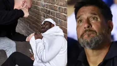 Dos hombres se sujetan contra una pared, a la derecha, Gustavo Lema mira al cielo (Fuente: 123RF y Mexsports)