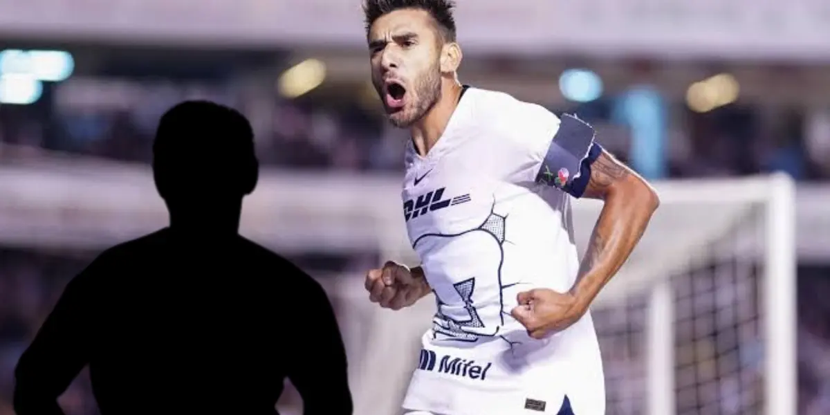 Eduardo Salvio con Pumas y silueta de Leo Suárez