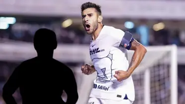 Eduardo Salvio con Pumas y silueta de Leo Suárez