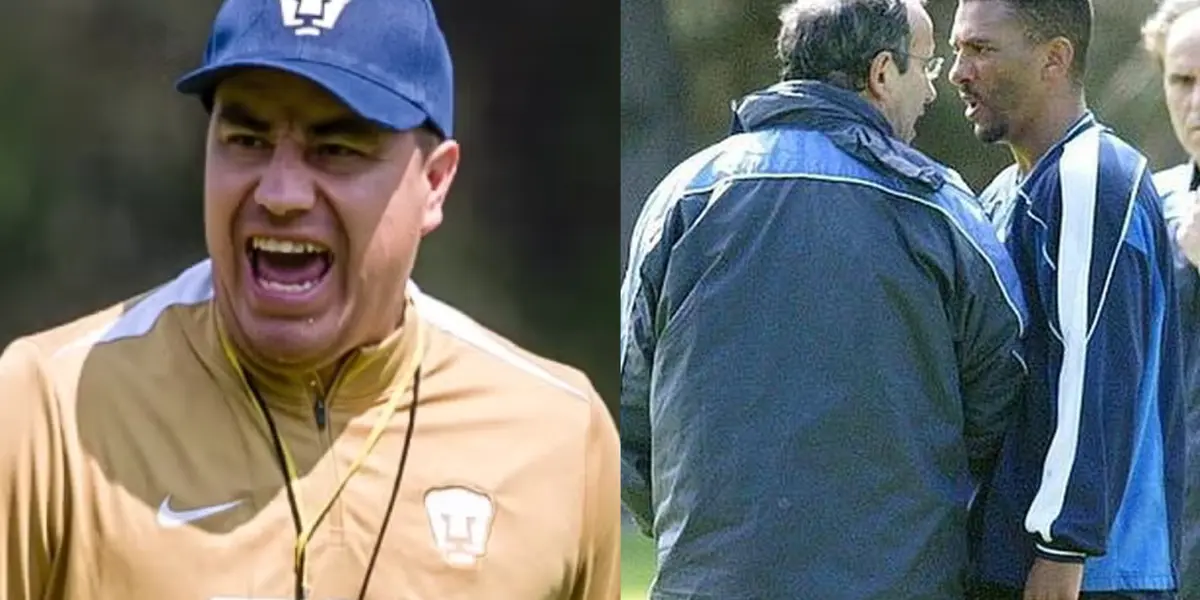 Efraáín Juárez en práctica de Pumas, a la derecha, entrenador y jugador discuten (Fuente: Mexsports y Comercio Perú)